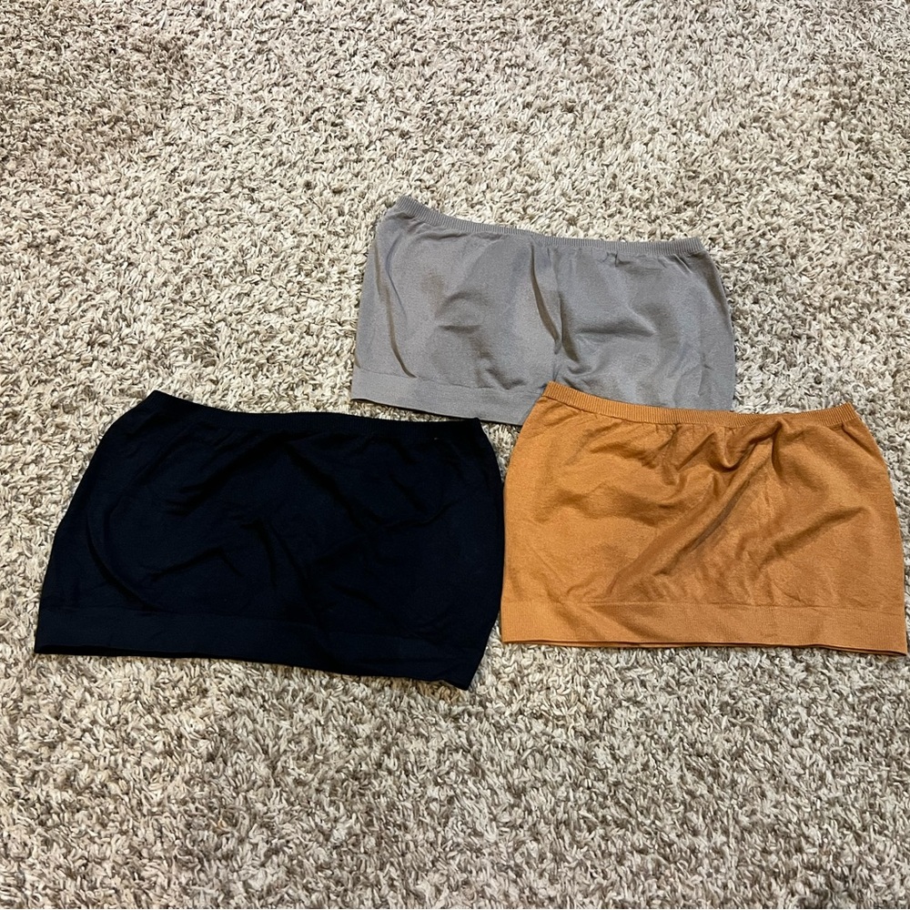Set of Three Seamless Tube Tops - Black, Gray, Tan